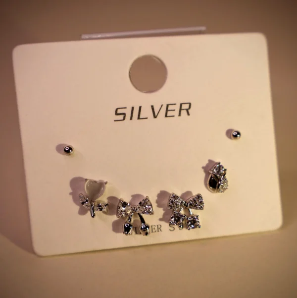 Bow Asymmetric Hearts Earrings 925 Silver