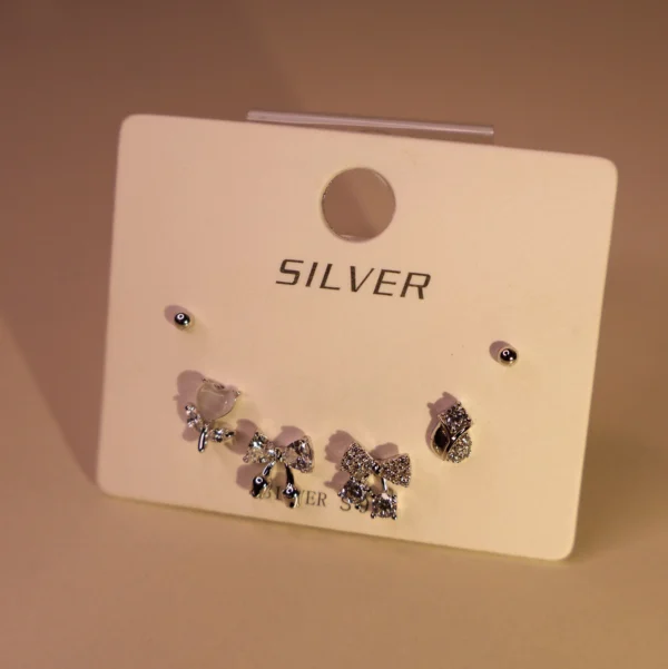Bow Asymmetric Hearts Earrings 925 Silver