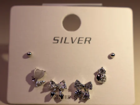 Bow Asymmetric Hearts Earrings 925 Silver