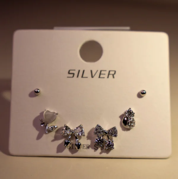 Bow Asymmetric Hearts Earrings 925 Silver