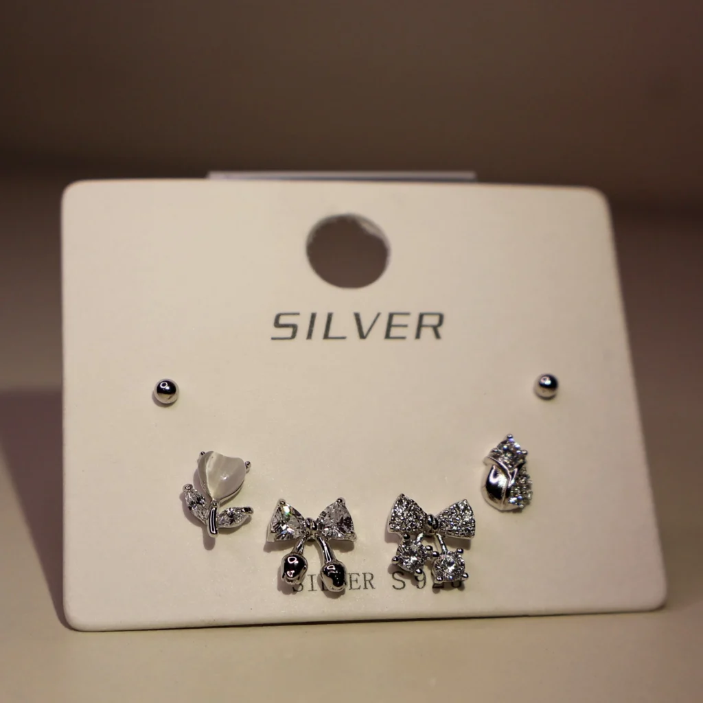 Bow Asymmetric Hearts Earrings 925 Silver