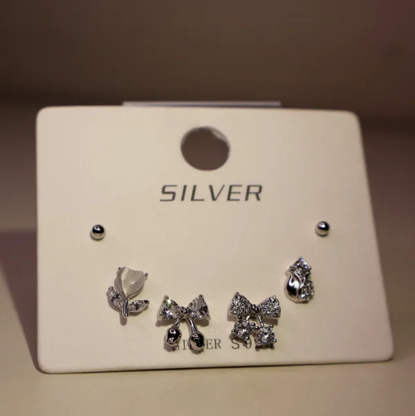 Bow Asymmetric Hearts Earrings 925 Silver