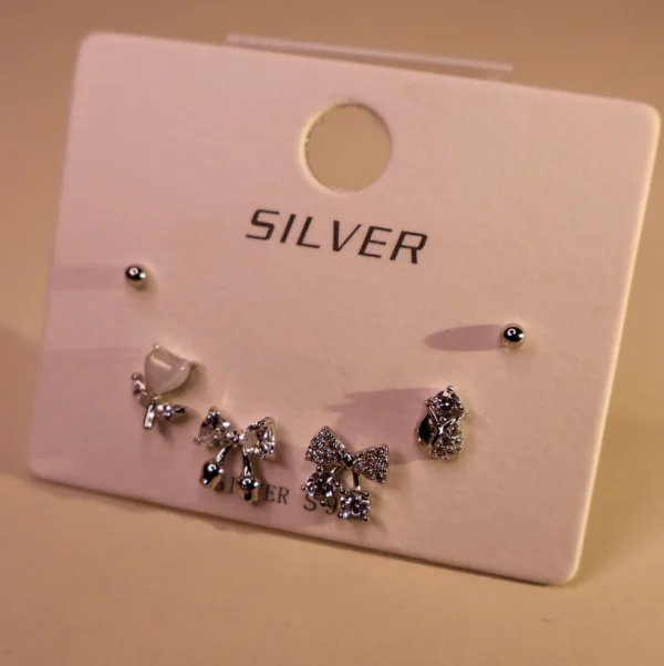 Bow Asymmetric Hearts Earrings 925 Silver