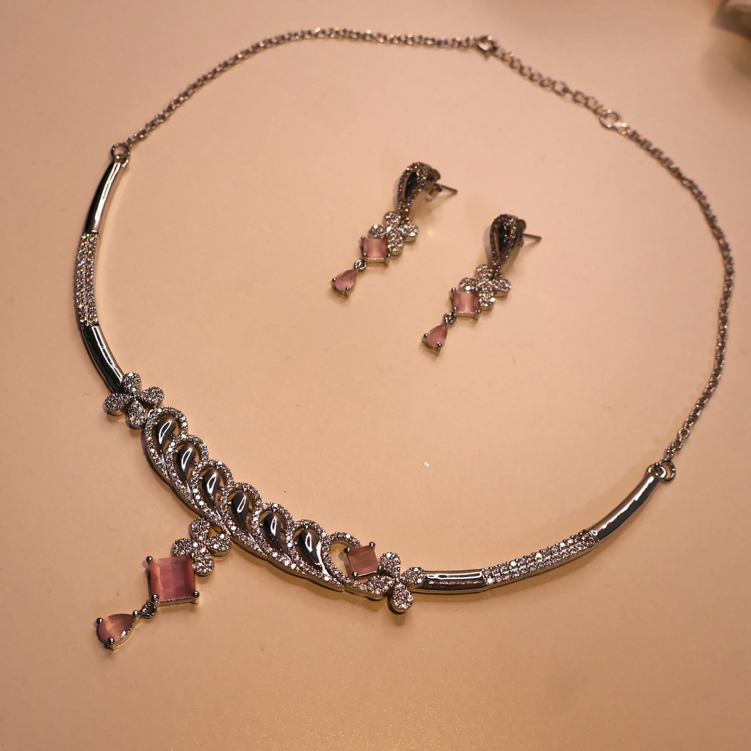 Pink Floral Necklace 925 Silver